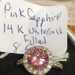 Pink Sapphire 14k WGF with crystals ring